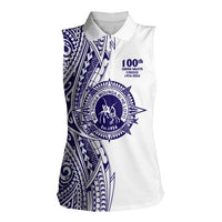 Tonga Queen Salote College 100th Years Women Sleeveless Polo Shirt White Tonga Kupesi Uniquely Pacific Art - Polynesian Pride
