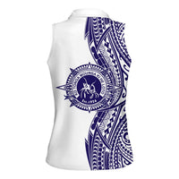 Tonga Queen Salote College 100th Years Women Sleeveless Polo Shirt White Tonga Kupesi Uniquely Pacific Art - Polynesian Pride