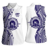 Tonga Queen Salote College 100th Years Women Sleeveless Polo Shirt White Tonga Kupesi Uniquely Pacific Art - Polynesian Pride