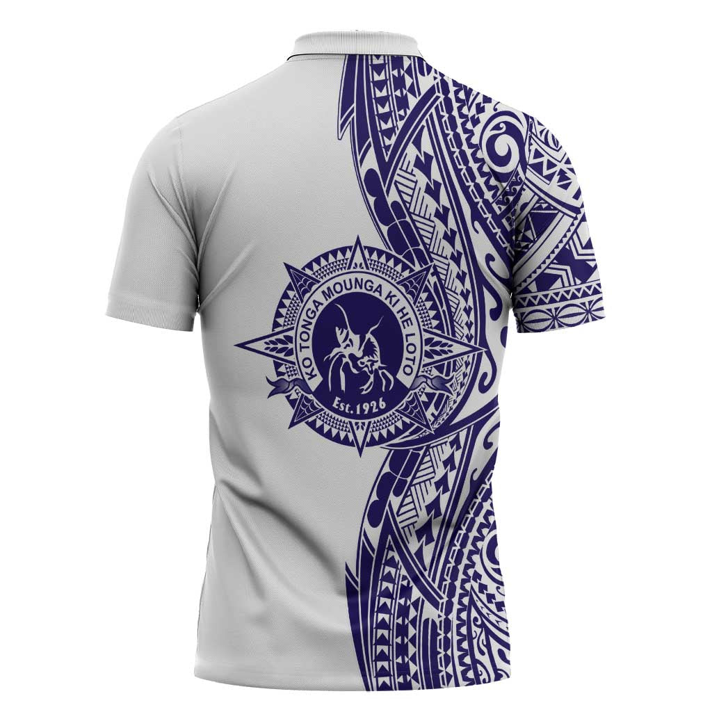 Tonga Queen Salote College 100th Years Zipper Polo Shirt White Tonga Kupesi Uniquely Pacific Art - Polynesian Pride