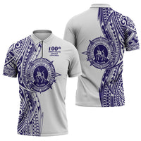Tonga Queen Salote College 100th Years Zipper Polo Shirt White Tonga Kupesi Uniquely Pacific Art - Polynesian Pride