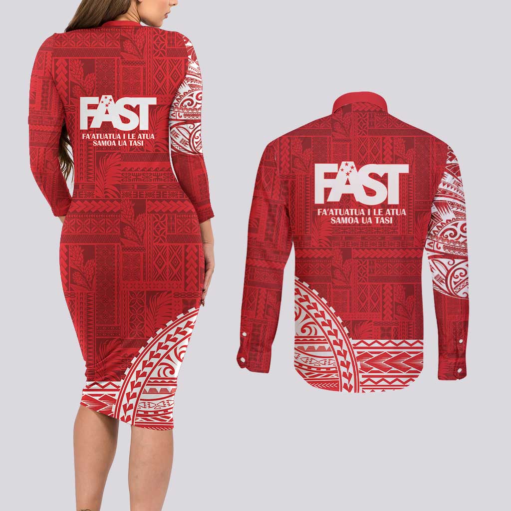 Samoa FAST Couples Matching Long Sleeve Bodycon Dress and Long Sleeve Button Shirt Samoan Motif Patterns - Polynesian Pride