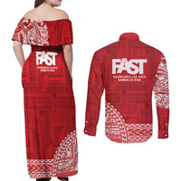 Samoa FAST Couples Matching Off Shoulder Maxi Dress and Long Sleeve Button Shirt Samoan Motif Patterns - Polynesian Pride