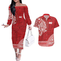 Samoa FAST Couples Matching Off The Shoulder Long Sleeve Dress and Hawaiian Shirt Samoan Motif Patterns - Polynesian Pride