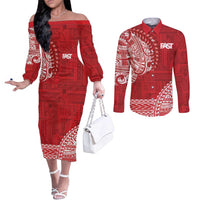 Samoa FAST Couples Matching Off The Shoulder Long Sleeve Dress and Long Sleeve Button Shirt Samoan Motif Patterns - Polynesian Pride