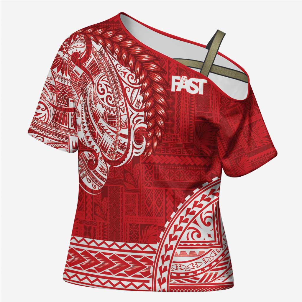 Samoa FAST Cross Shoulder Shirt Samoan Motif Patterns - Polynesian Pride