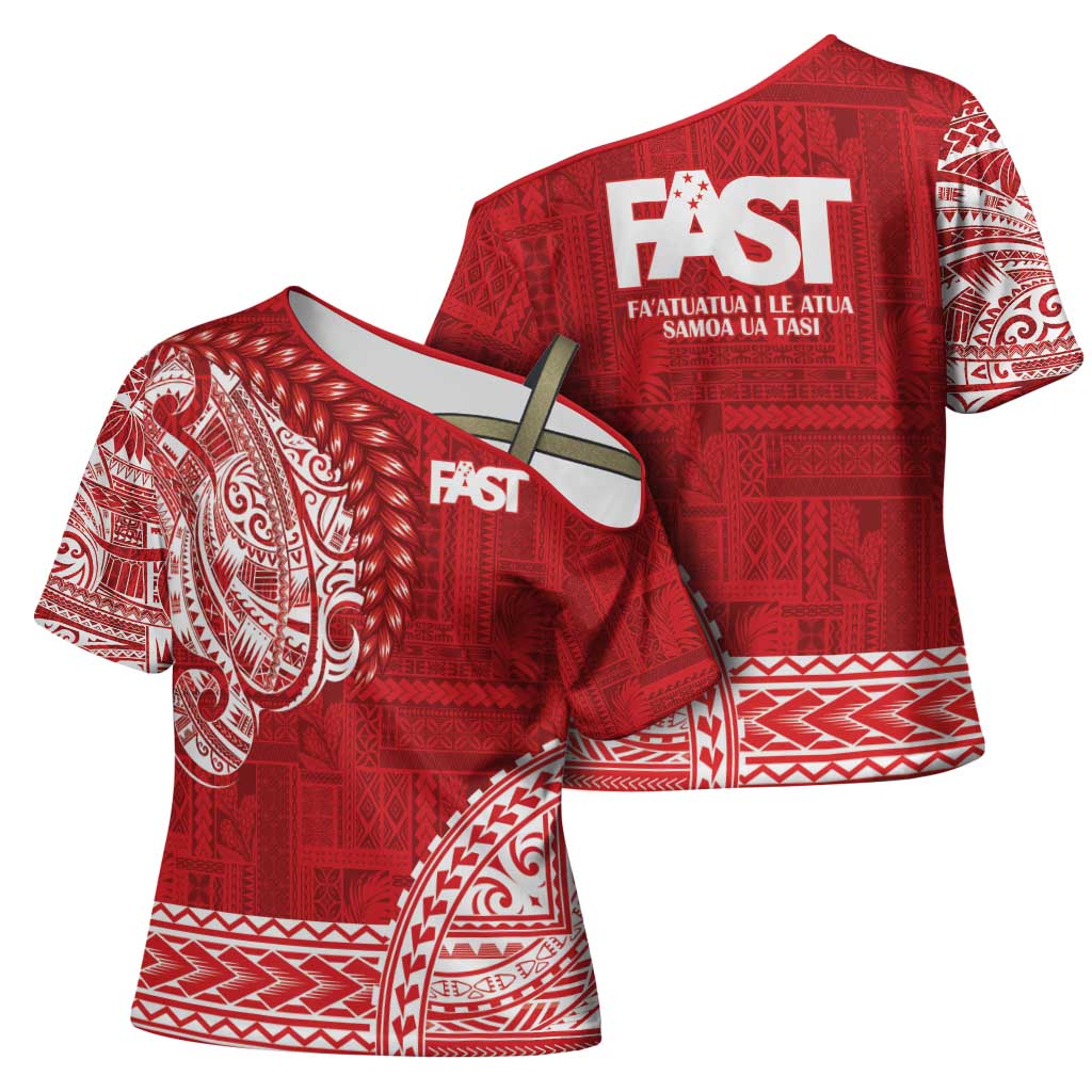 Samoa FAST Cross Shoulder Shirt Samoan Motif Patterns - Polynesian Pride