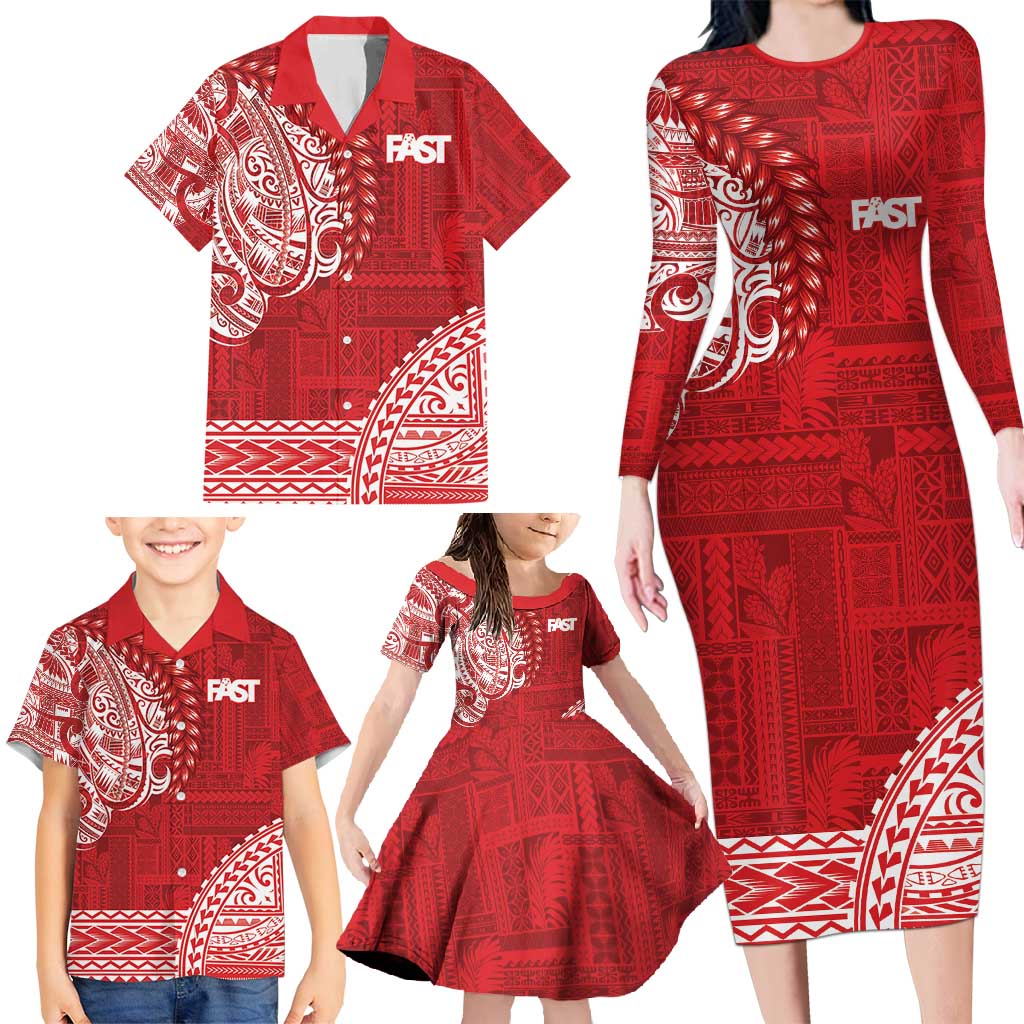 Samoa FAST Family Matching Long Sleeve Bodycon Dress and Hawaiian Shirt Samoan Motif Patterns - Polynesian Pride