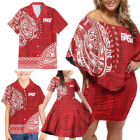 Samoa FAST Family Matching Off Shoulder Short Dress and Hawaiian Shirt Samoan Motif Patterns - Polynesian Pride