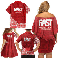 Samoa FAST Family Matching Off Shoulder Short Dress and Hawaiian Shirt Samoan Motif Patterns - Polynesian Pride