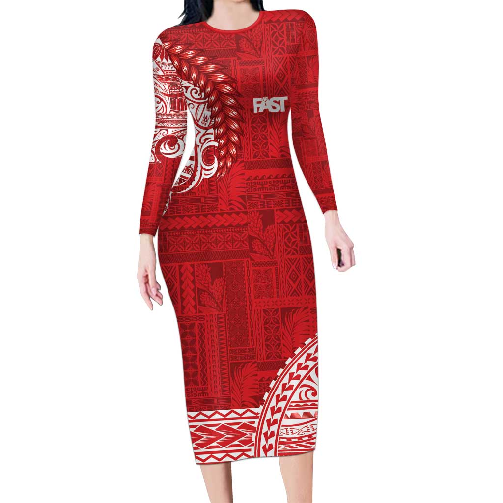 Samoa FAST Long Sleeve Bodycon Dress Samoan Motif Patterns - Polynesian Pride
