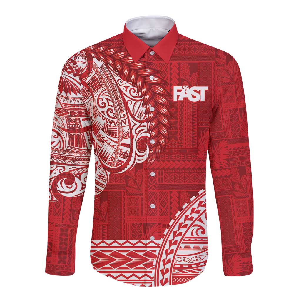 Samoa FAST Long Sleeve Button Shirt Samoan Motif Patterns - Polynesian Pride
