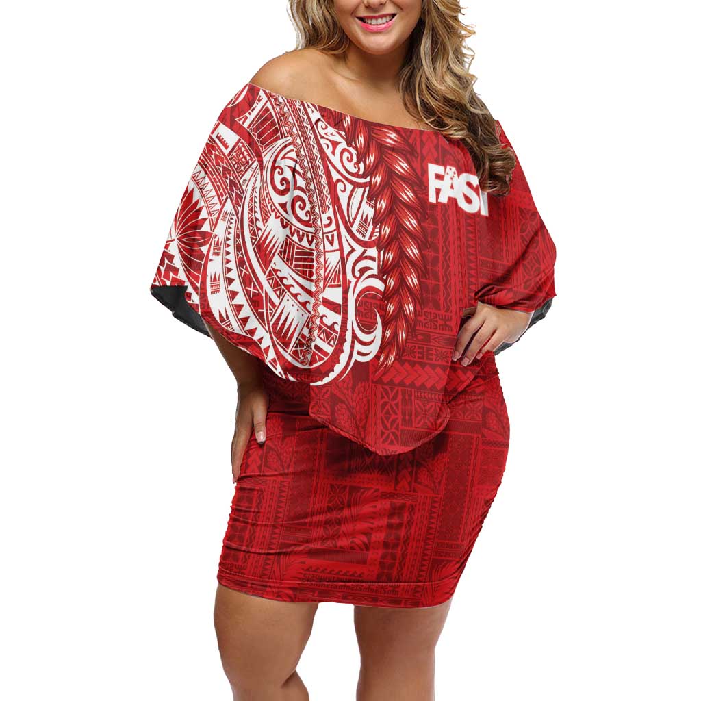 Samoa FAST Off Shoulder Short Dress Samoan Motif Patterns - Polynesian Pride