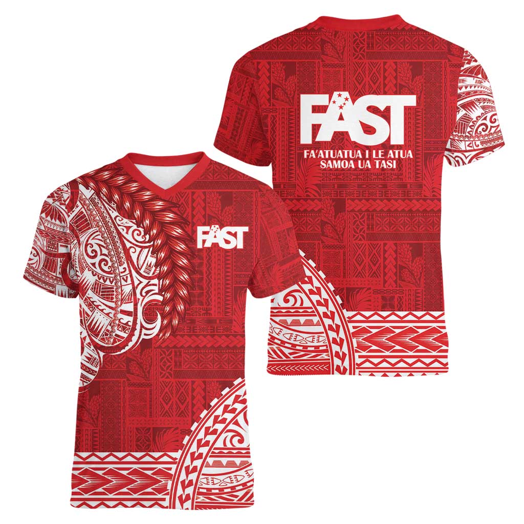 Samoa FAST Women V-Neck T-Shirt Samoan Motif Patterns - Polynesian Pride
