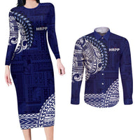 Samoa HRPP Couples Matching Long Sleeve Bodycon Dress and Long Sleeve Button Shirt Samoan Motif Patterns - Polynesian Pride