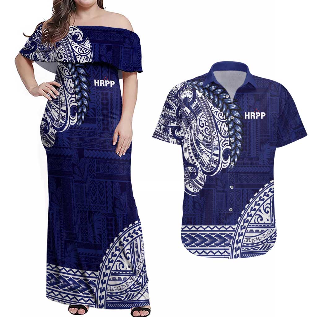 Samoa HRPP Couples Matching Off Shoulder Maxi Dress and Hawaiian Shirt Samoan Motif Patterns - Polynesian Pride