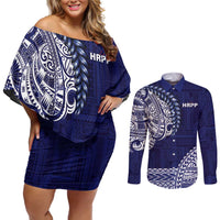 Samoa HRPP Couples Matching Off Shoulder Short Dress and Long Sleeve Button Shirt Samoan Motif Patterns - Polynesian Pride