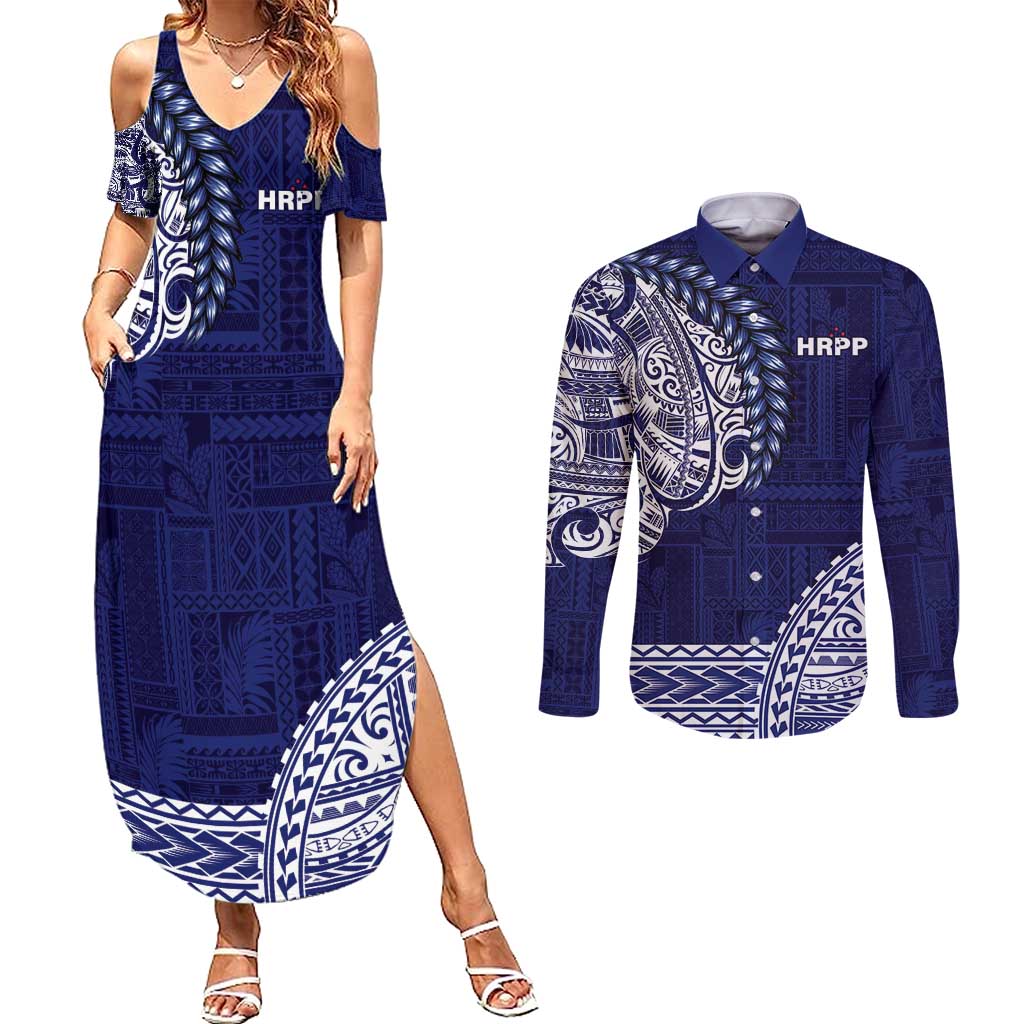 Samoa HRPP Couples Matching Summer Maxi Dress and Long Sleeve Button Shirt Samoan Motif Patterns - Polynesian Pride