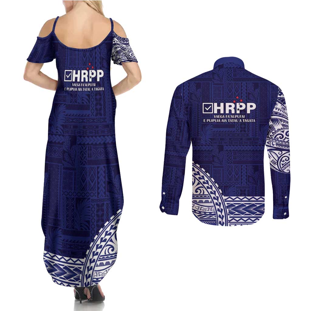 Samoa HRPP Couples Matching Summer Maxi Dress and Long Sleeve Button Shirt Samoan Motif Patterns - Polynesian Pride