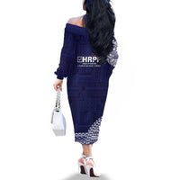 Samoa HRPP Family Matching Off The Shoulder Long Sleeve Dress and Hawaiian Shirt Samoan Motif Patterns - Polynesian Pride