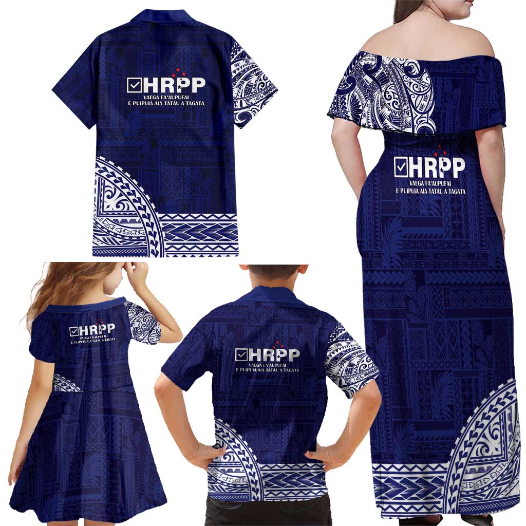 Samoa HRPP Family Matching Off Shoulder Maxi Dress and Hawaiian Shirt Samoan Motif Patterns - Polynesian Pride