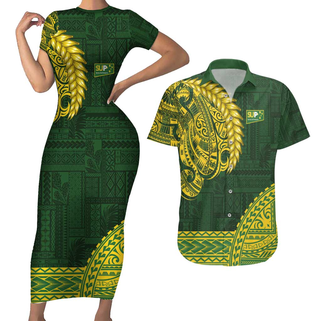 Samoa SUP Couples Matching Short Sleeve Bodycon Dress and Hawaiian Shirt Samoan Motif Patterns - Polynesian Pride