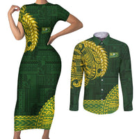 Samoa SUP Couples Matching Short Sleeve Bodycon Dress and Long Sleeve Button Shirt Samoan Motif Patterns - Polynesian Pride