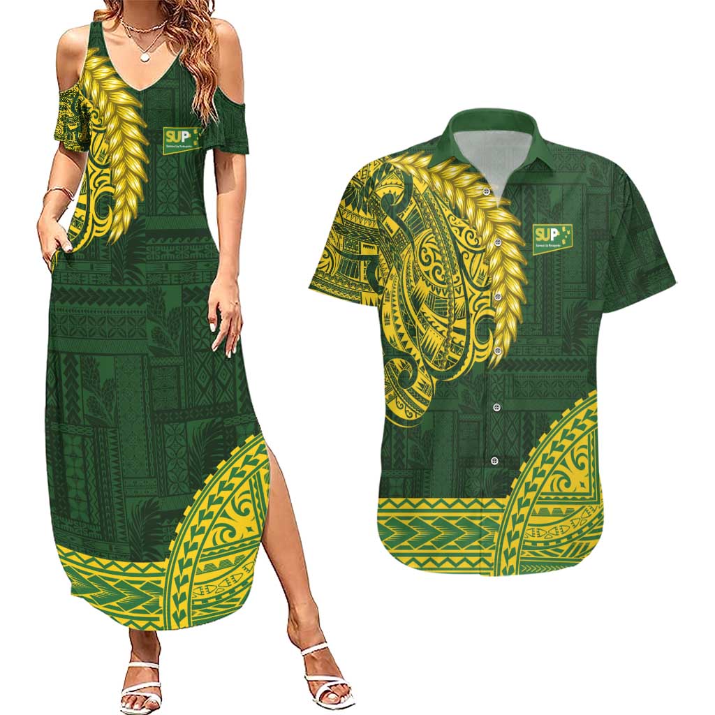 Samoa SUP Couples Matching Summer Maxi Dress and Hawaiian Shirt Samoan Motif Patterns - Polynesian Pride