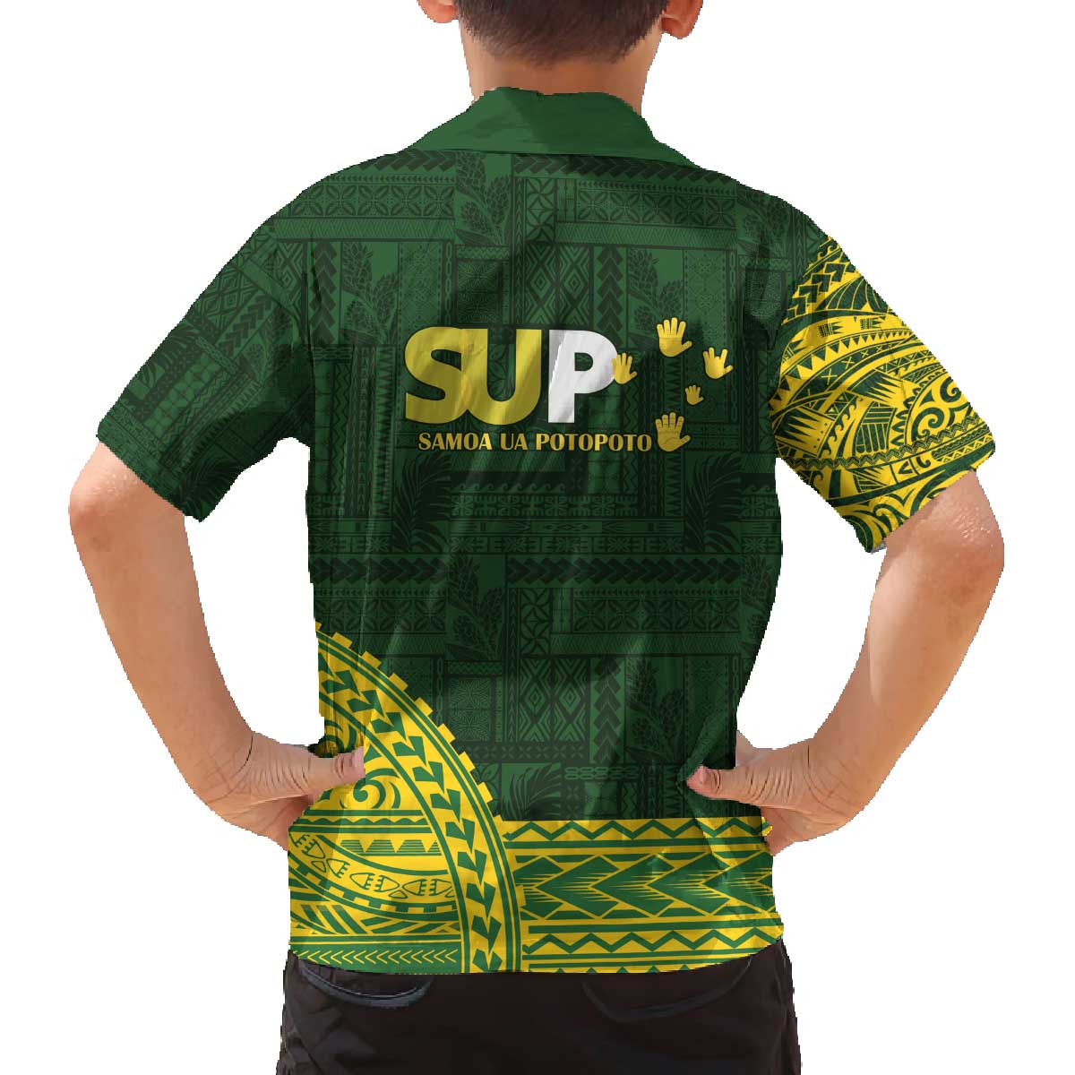 Samoa SUP Family Matching Off The Shoulder Long Sleeve Dress and Hawaiian Shirt Samoan Motif Patterns - Polynesian Pride