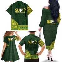 Samoa SUP Family Matching Off The Shoulder Long Sleeve Dress and Hawaiian Shirt Samoan Motif Patterns - Polynesian Pride