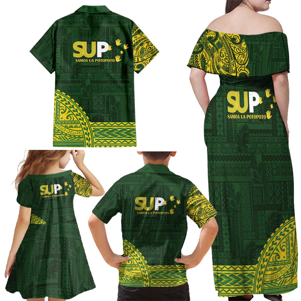 Samoa SUP Family Matching Off Shoulder Maxi Dress and Hawaiian Shirt Samoan Motif Patterns - Polynesian Pride