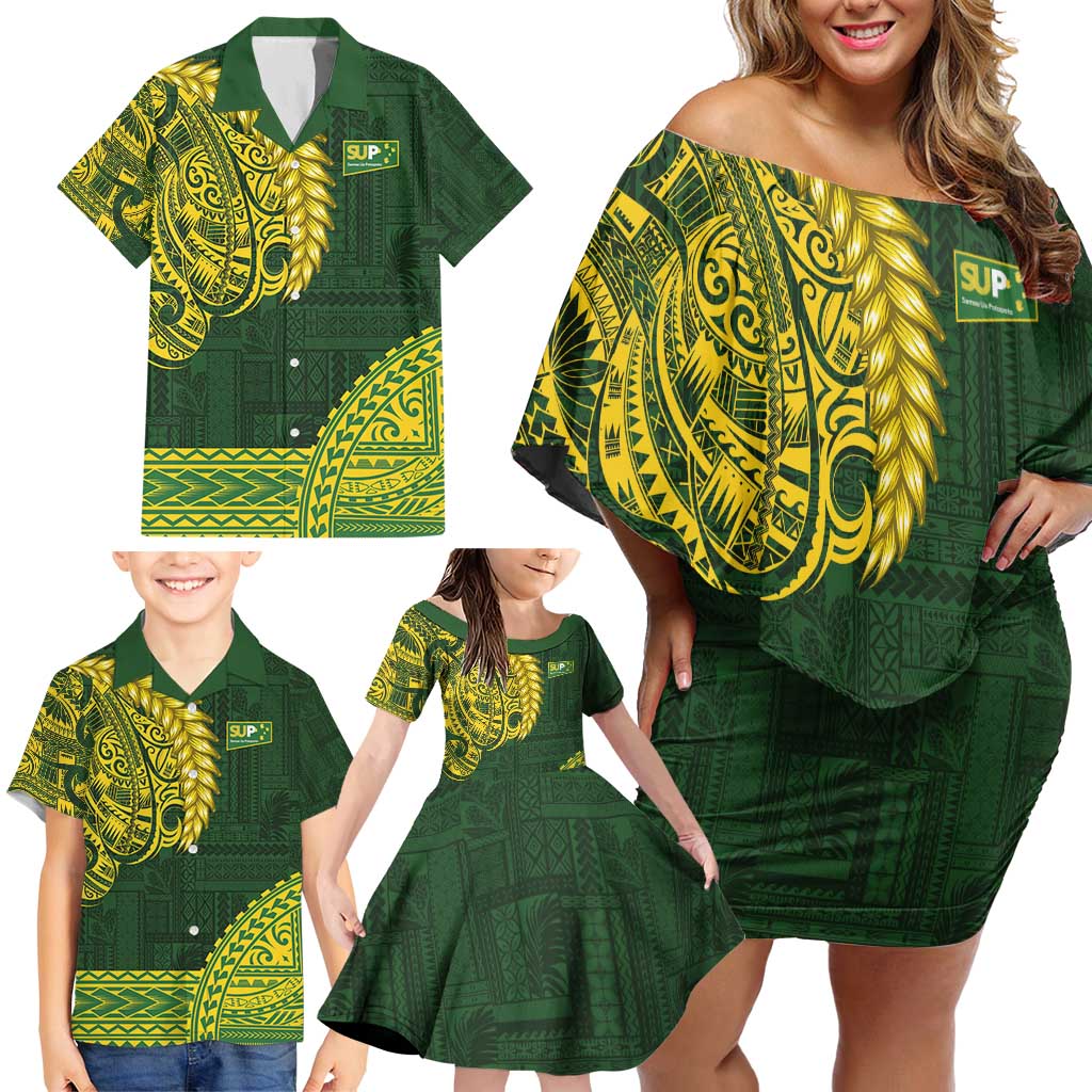 Samoa SUP Family Matching Off Shoulder Short Dress and Hawaiian Shirt Samoan Motif Patterns - Polynesian Pride