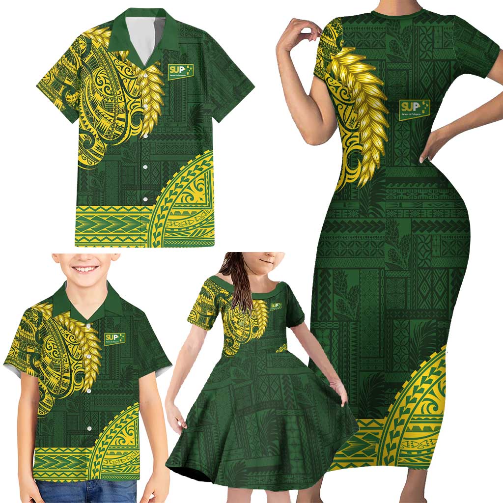 Samoa SUP Family Matching Short Sleeve Bodycon Dress and Hawaiian Shirt Samoan Motif Patterns - Polynesian Pride