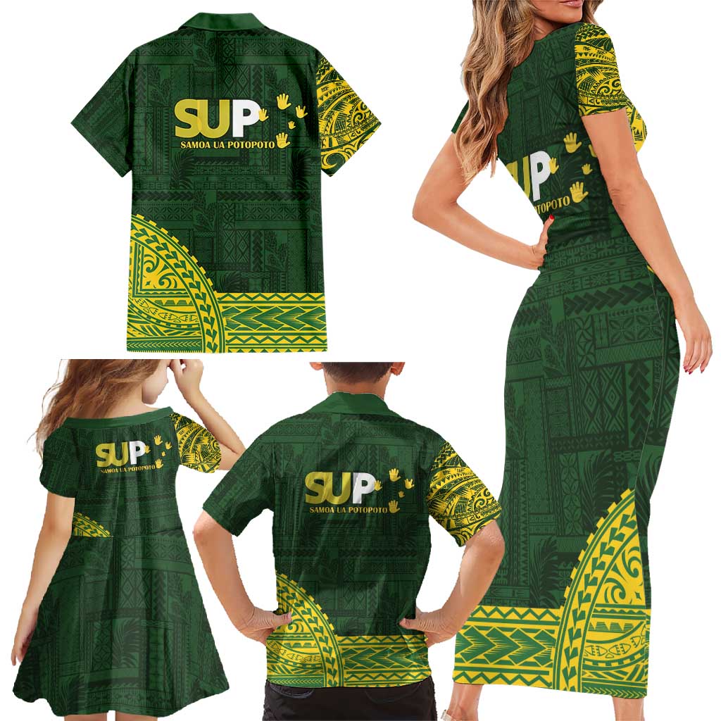 Samoa SUP Family Matching Short Sleeve Bodycon Dress and Hawaiian Shirt Samoan Motif Patterns - Polynesian Pride