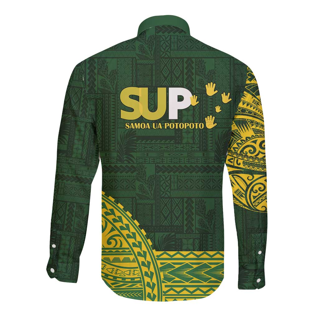 Samoa SUP Long Sleeve Button Shirt Samoan Motif Patterns - Polynesian Pride