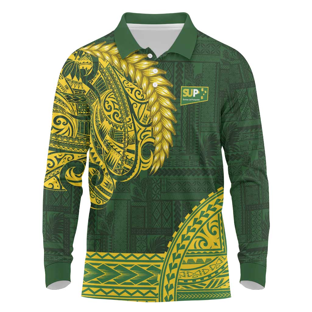 Samoa SUP Long Sleeve Polo Shirt Samoan Motif Patterns - Polynesian Pride