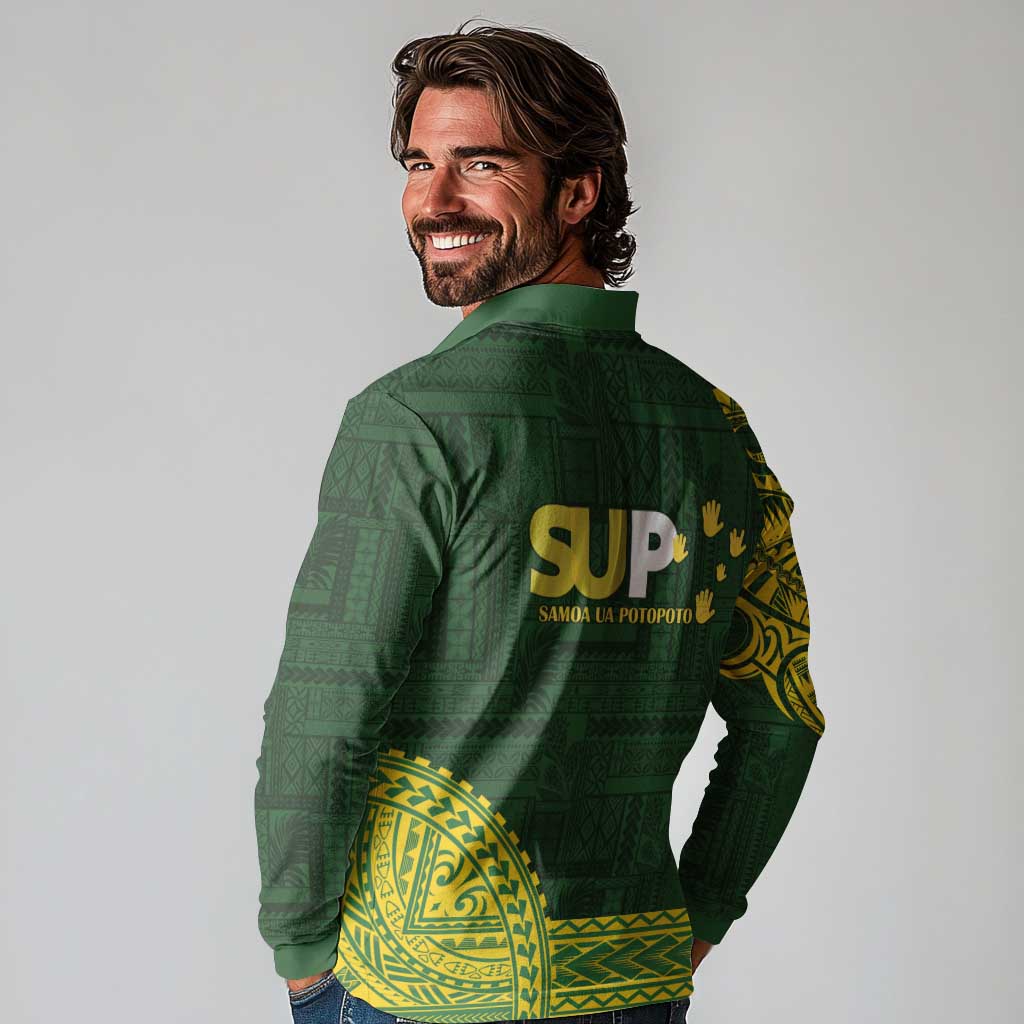 Samoa SUP Long Sleeve Polo Shirt Samoan Motif Patterns - Polynesian Pride