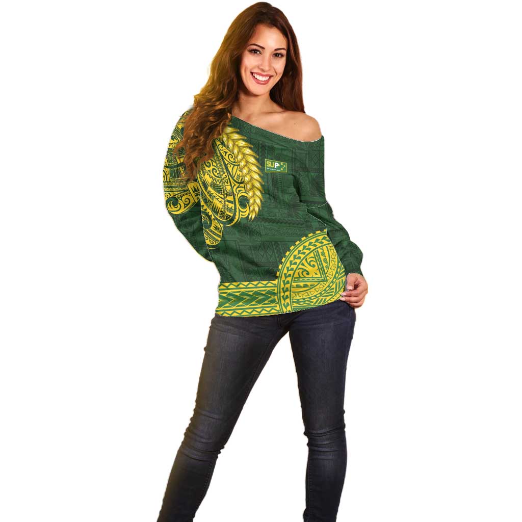 Samoa SUP Off Shoulder Sweater Samoan Motif Patterns - Polynesian Pride
