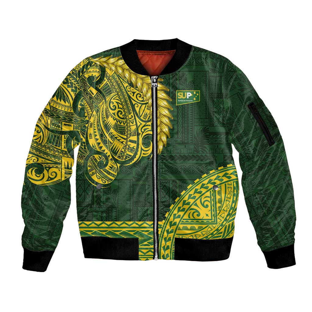 Samoa SUP Sleeve Zip Bomber Jacket Samoan Motif Patterns - Polynesian Pride