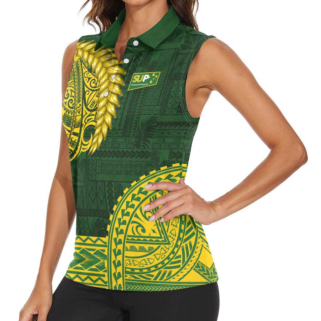 Samoa SUP Women Sleeveless Polo Shirt Samoan Motif Patterns - Polynesian Pride