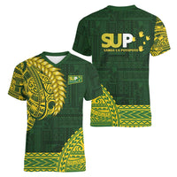 Samoa SUP Women V-Neck T-Shirt Samoan Motif Patterns - Polynesian Pride