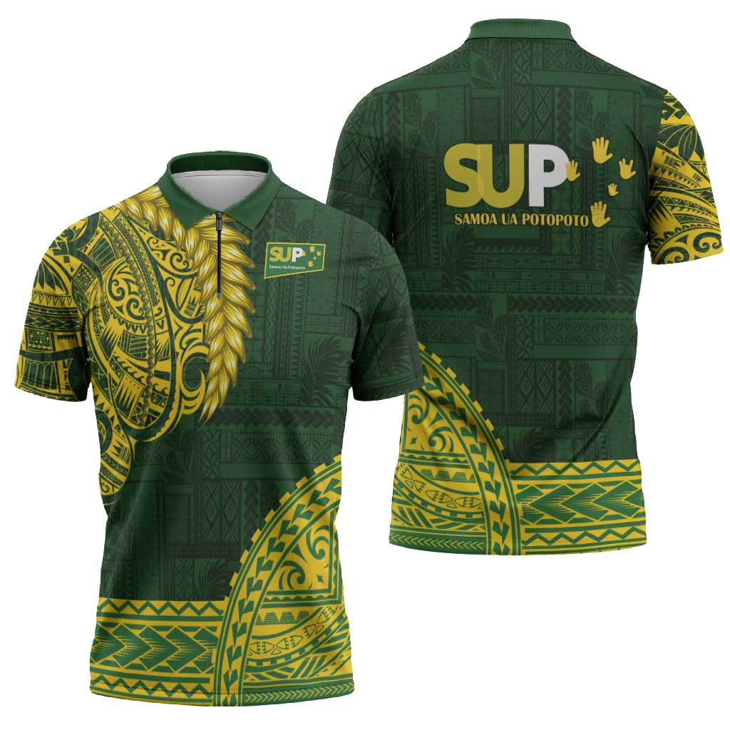 Samoa SUP Zipper Polo Shirt Samoan Motif Patterns - Polynesian Pride
