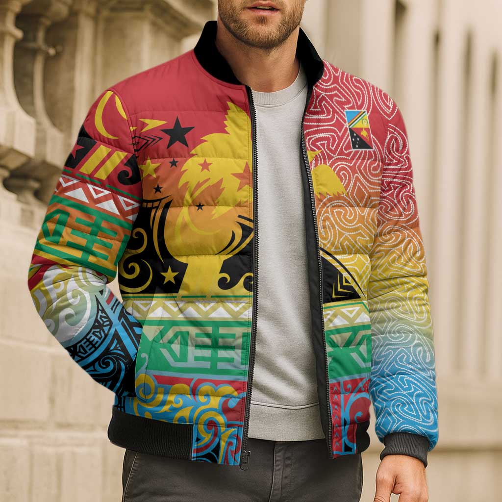 Personalised Torba PNG Day Bomber Puffer Jacket Oro Tapa Pattern - Polynesian Pride