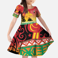 Personalised Torba PNG Day Family Matching Long Sleeve Bodycon Dress and Hawaiian Shirt Oro Tapa Pattern LT9 Daughter's Dress Green - Polynesian Pride