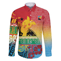 Personalised Torba PNG Day Family Matching Long Sleeve Bodycon Dress and Hawaiian Shirt Oro Tapa Pattern LT9 Dad's Shirt - Long Sleeve Green - Polynesian Pride