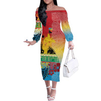 Personalised Torba PNG Day Family Matching Off The Shoulder Long Sleeve Dress and Hawaiian Shirt Oro Tapa Pattern - Polynesian Pride