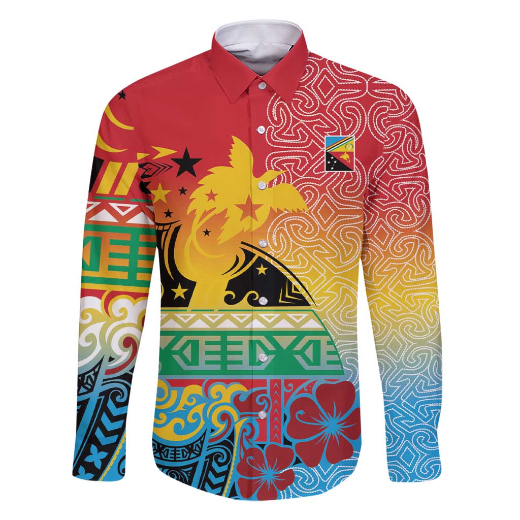 Personalised Torba PNG Day Family Matching Short Sleeve Bodycon Dress and Hawaiian Shirt Oro Tapa Pattern LT9 Dad's Shirt - Long Sleeve Green - Polynesian Pride