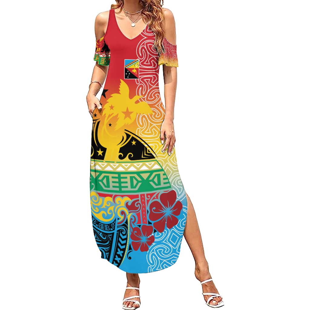 Personalised Torba PNG Day Summer Maxi Dress Oro Tapa Pattern - Polynesian Pride