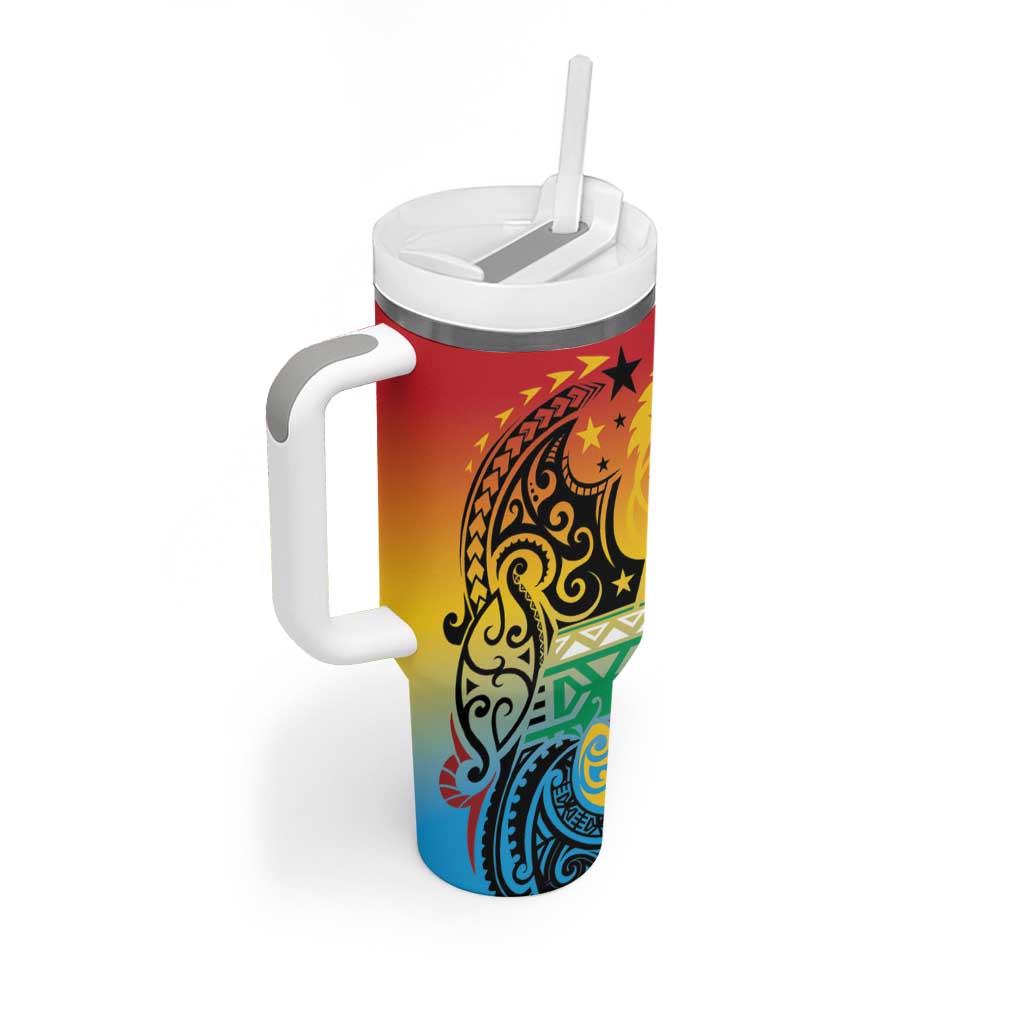 Personalised Torba PNG Day Tumbler With Handle Oro Tapa Pattern - Polynesian Pride