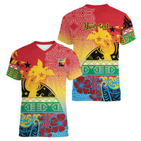 Personalised Torba PNG Day Women V-Neck T-Shirt Oro Tapa Pattern - Polynesian Pride